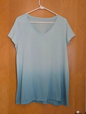 J Jill Pure Jill Dip Dyed Elliptical T-Shirt Sz L Aqua Green Ombre Cotton Beach